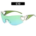 Trendy Y2K rimless sunglasses featuring hollow heart hinges and green-blue gradient lenses - Green Frame Silver Heart Green Yellow Lens