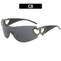 Y2K rimless sunglasses for women featuring a double heart hollow-out design in color C8 - Black Frame Black Heart Full Gray Lens