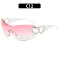 Stylish Y2K rimless heart sunglasses featuring pink gradient lenses and white temples C12 - White Frame Pink Gradient Lens
