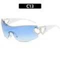 Y2K rimless heart detail sunglasses with blue gradient lenses and white temples C13 - White Frame Blue Gradient Lens