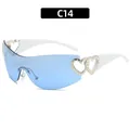 Trendy Y2K style blue lens rimless sunglasses with white hollow heart frame design - White Frame Full Blue Lens