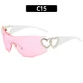 Stylish Y2K pink rimless sunglasses featuring hollow heart metal design and white temples - White Frame Full Pink Lens