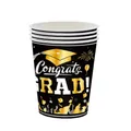 Close-up detail of black and gold graduation paper cups with Congrats GRAD print - 24 Pieces/Pack Paper Cups