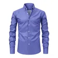 Men's premium blue pinstriped long-sleeved button-down shirt SKU variant style - Deep Blue Stripes