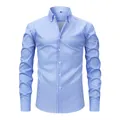 Men's blue and white striped long sleeve shirt with premium stretch fabric for comfort - S / Tops / Light Blue and White Stripe