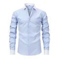 Professional men's blue striped long-sleeve shirt with contrast white Windsor collar - S / Tops / Blue White Vertical Stripe