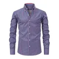 Men's vertical striped long-sleeved shirt in blue and red four-way stretch fabric - S / Tops / Red, White and Blue Stripes