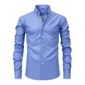 Blue and white striped long-sleeved men's button-down shirt with a professional look - S / Tops / Blue and White Fine Stripes