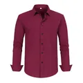 Close-up view of burgundy wrinkle-resistant stretch dress shirt for plus size men - 3XL / Tops / Burgundy
