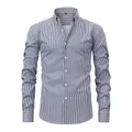 High-end men's striped long-sleeved shirt with digital print and four-way stretch fabric design - S / Tops / Dark Blue and White Stripes (YX-03)