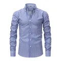 Men's blue and white vertical striped long-sleeved button-down shirt on white background - Blue and White Vertical Stripes (YZ-02)