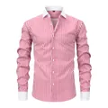 Men's red and white vertical striped dress shirt with contrast white Windsor collar - S / Tops / Red and White Vertical Stripes