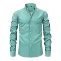 Classic green and white vertical striped long-sleeved shirt for men, button-down collar - S / Tops / Green and White Stripes (YX-06)
