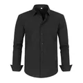 Frontal view of black long sleeve stretch shirt showing collar and button detail - 3XL / Tops / Black