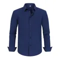 Navy blue plus size long-sleeved shirt with wrinkle-resistant four-way stretch fabric. - 3XL / Tops / Navy Blue