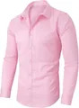 Men's non-iron four-way stretch long-sleeved business casual shirt in soft pink color - Pink