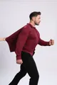 Premium burgundy men's high stretch long sleeve shirt showing superior fabric elasticity - 40/XS / Tops / Burgundy