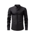 Black men's vintage stand collar long sleeve shirt in breathable faux linen fabric - XS / Tops / Black