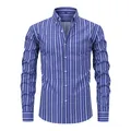 Men's blue and white striped long sleeve button-down shirt in four-way stretch fabric - S / Tops / Blue and White Stripes (YC-02)