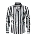 Elegantes Herren Langarm Stretchhemd mit modischem schwarz weißem Streifenmuster - XS / Oberteile / Schwarz Weiß Rosa Feinstreifen (BJ02)