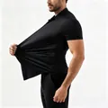 High-stretch men's black seamless polo shirt made of smooth ice silk breathable fabric - 44/XL / Tops / Black (Short Sleeve)