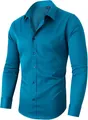 Premium men's teal long-sleeve business casual shirt with four-way stretch fabric - Teal