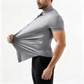Premium grey high-stretch ice silk polo shirt for men featuring wrinkle-free slim fit - 44/XL / Tops / Gray