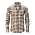 Klassisches langärmeliges Herrenhemd mit blau-braunem Karomuster für formelle Anlässe - XS / Oberteile / Blau Braun Weiß Kariert (AJ01)