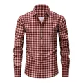 Premium Langarmhemd für Herren mit rot-beigem Karomuster und schmaler Passform - XS / Oberteile / Rot-Weiß Kariert (AJ05)