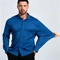 Men's high stretch seamless blue shirt with premium non-iron and breathable fabric - XL / Tops / Long Sleeve / Dark Blue
