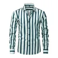 Herrenhemd mit blau-weißen Streifen, Langarm-Stretchhemd mit Button-Down-Kragen für Herren - XS / Oberteile / Weiß Cyan Schwarz Gestreift (BJ01)