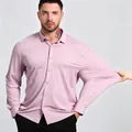 Mauve high-stretch men's long sleeve shirt with non-iron breathable fabric for comfort - XL / Tops / Long Sleeve / Pink