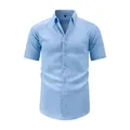 Men's light blue short sleeve shirt with textured retro wave wrinkle breathable fabric - XS / Tops / Light Blue