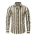 Herren-Langarmhemd mit einzigartigem digitalem vertikalem Streifendruck in Oliv und Beige. - XS / Oberteile / Olivgrün Bunte Streifen(BJ03)