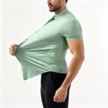Men's high-stretch breathable seamless short sleeve polo shirt in sage green color - XL / Tops / T-Shirts / Green