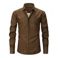 Klassisches Herren Langarmhemd mit braunem Karomuster und digitalem Druckdesign - XS / Oberteile / Dunkelbraun Kariert (CJ01)