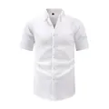 Classic white short-sleeved seersucker shirt for men with vintage wavy texture - XS / Tops / White
