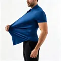 High-stretch men's short sleeve seamless navy blue polo shirt with 15% spandex. - XL / Tops / T-Shirts / Dark Blue