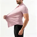 Light pink high elasticity spandex men's shirt with slim fit and short sleeves - Pink (Short Sleeve) / 44/XL