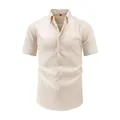 Beige casual herenoverhemd met korte mouwen en een unieke seersucker golfstructuur - Broken Wit