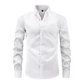Elegant men's white textured seersucker long sleeve shirt with red button stitching - S / Tops / White