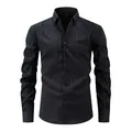 Vintage men's black wave wrinkle stripe long sleeve shirt with breathable fabric - S / Tops / Black