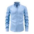 Men's light blue seersucker crinkle texture long sleeve shirt slim fit casual summer top - S / Tops / Light Blue