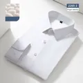 Premium men's mulberry silk long-sleeved business casual shirt in pearl white color - 39 / Tops / Pearl White
