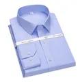 140s premium light blue cotton non-iron men's formal dress shirt in folded presentation. - 38 / Tops / Long Sleeve / Blue