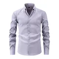 Slim fit men's long-sleeved shirt in light purple with unique ripple texture pattern. - XS / Tops / Long Sleeve / Light Purple
