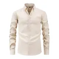 Vintage cream wrinkled stripe breathable long sleeve shirt for men in slim fit style - XS / Tops / Long Sleeve / Off White