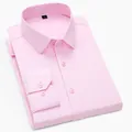 Classic men's wrinkle-resistant slim fit long sleeve business dress shirt in light pink - 47/8XL / Tops / Pink