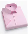 Elegant slim fit pink short sleeve business dress shirt for men made of iron-free fabric - 38/M / Tops / Pink No Pocket (Short Sleeve)