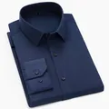 Elegante camicia da uomo blu scuro business senza stiro, vista SKU piegata a maniche lunghe - 38/M / Parte Superiore (Senza Tasca) / Blu navy